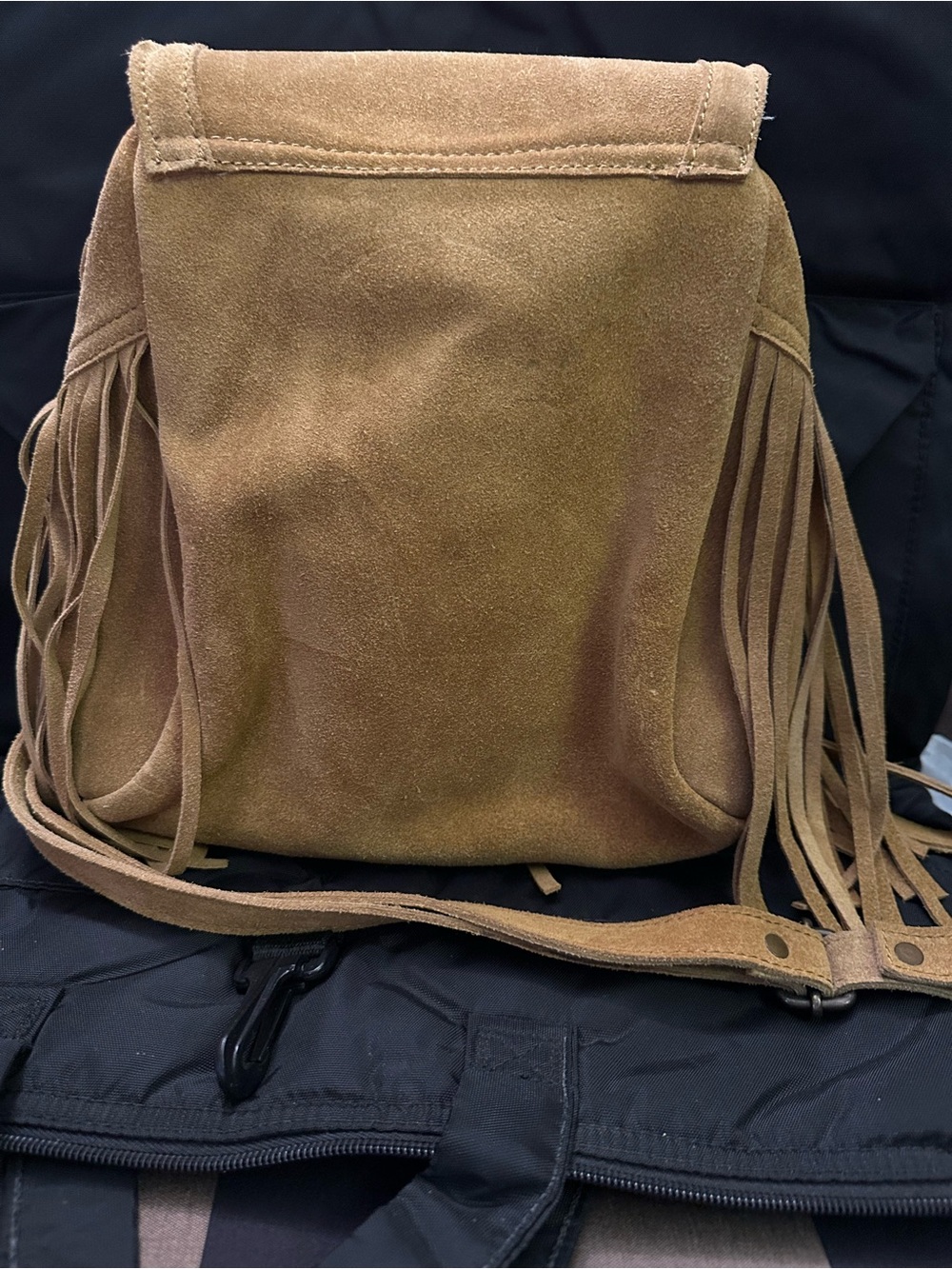 Fringed Suede Backpack in Tan - Casual Boho Style - Picture 2 of 3